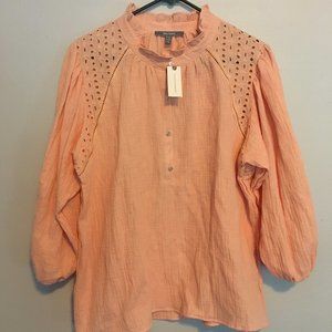 NWT Anthropologie Peach Peasant Blouse XL